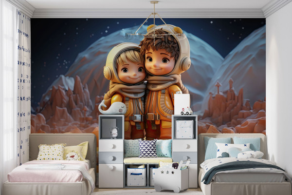 Фотошпалери дитячі 3D юні космонафти.