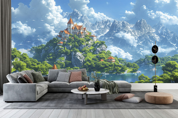 Фотошпалери 3D замок серед гір