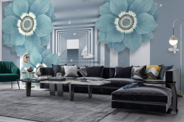 Фотошпалери 3D тунель із квітами