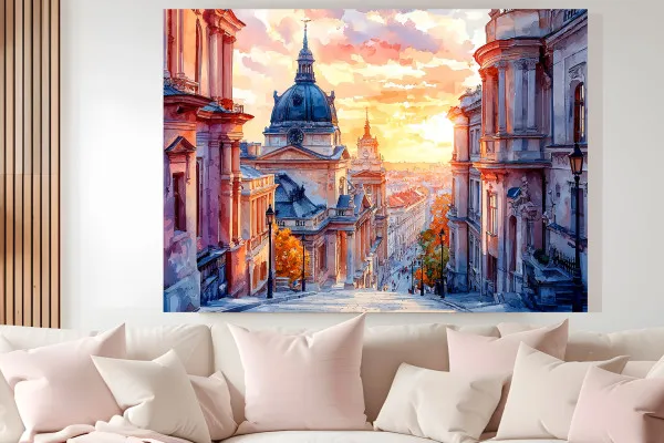 Картина Захід сонця над містом