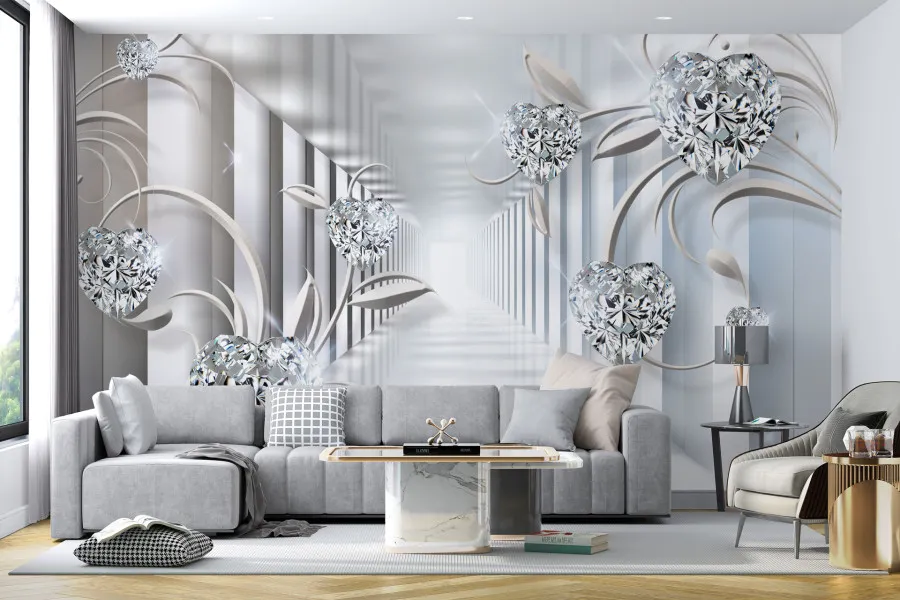 Фотошпалери 3D тунель із серцями з дорогоцінних каменів