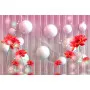 Фотошпалери 3D композиція червоні хризонтеми та кулі