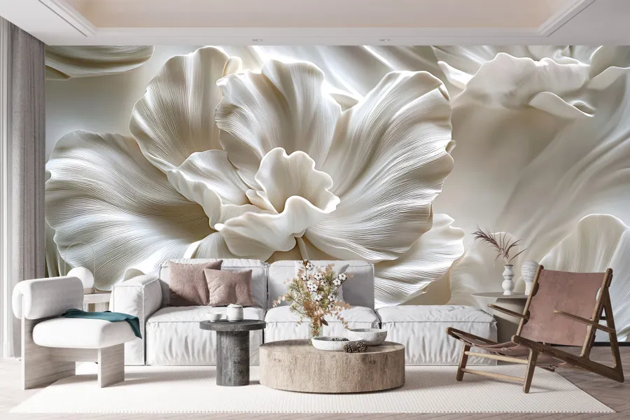 Фотошпалери 3D делікатний рельєф зі складно ліпленими квітами