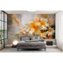 Фотошпалери 3D яскраві квіти - вогонь на абстрактному тлі