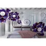 Фотошпалери фіолетові 3D квіти з перлами