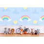 Фотошпалери дитячі патерн веселка і хмари на пастельному тлі.