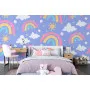 Фотошпалери дитячі патерн веселка, хмари, сонце на фіолетовому тлі.