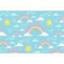 Фотошпалери дитячі патерн веселка, хмари, сонце на блакитному тлі.
