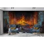 Фотошпалери цегляний камін з яскравим полум'ям