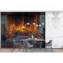 Фотошпалери цегляний камін з яскравим полум'ям