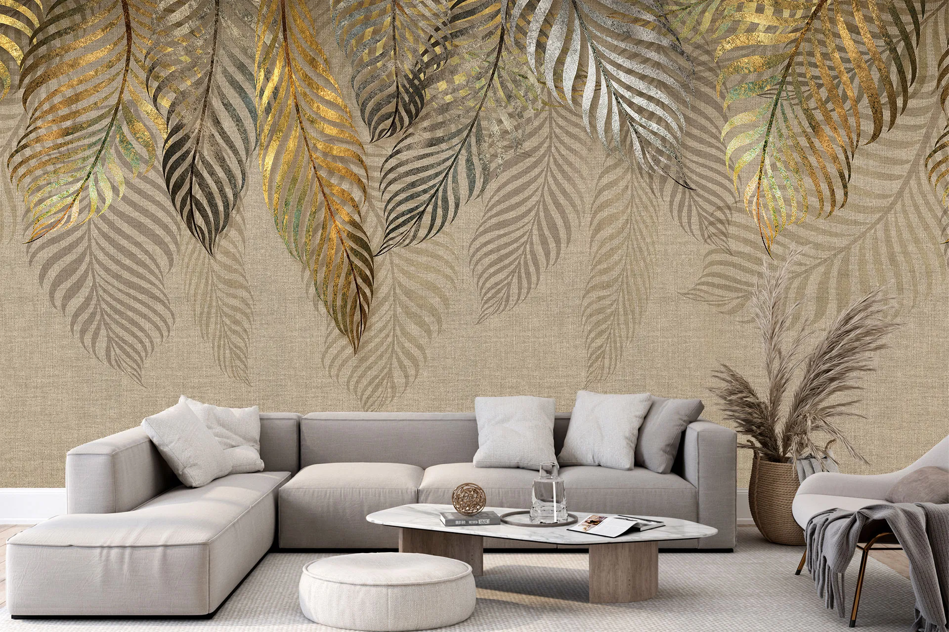 Фотошпалери листя пальми на мішкавині