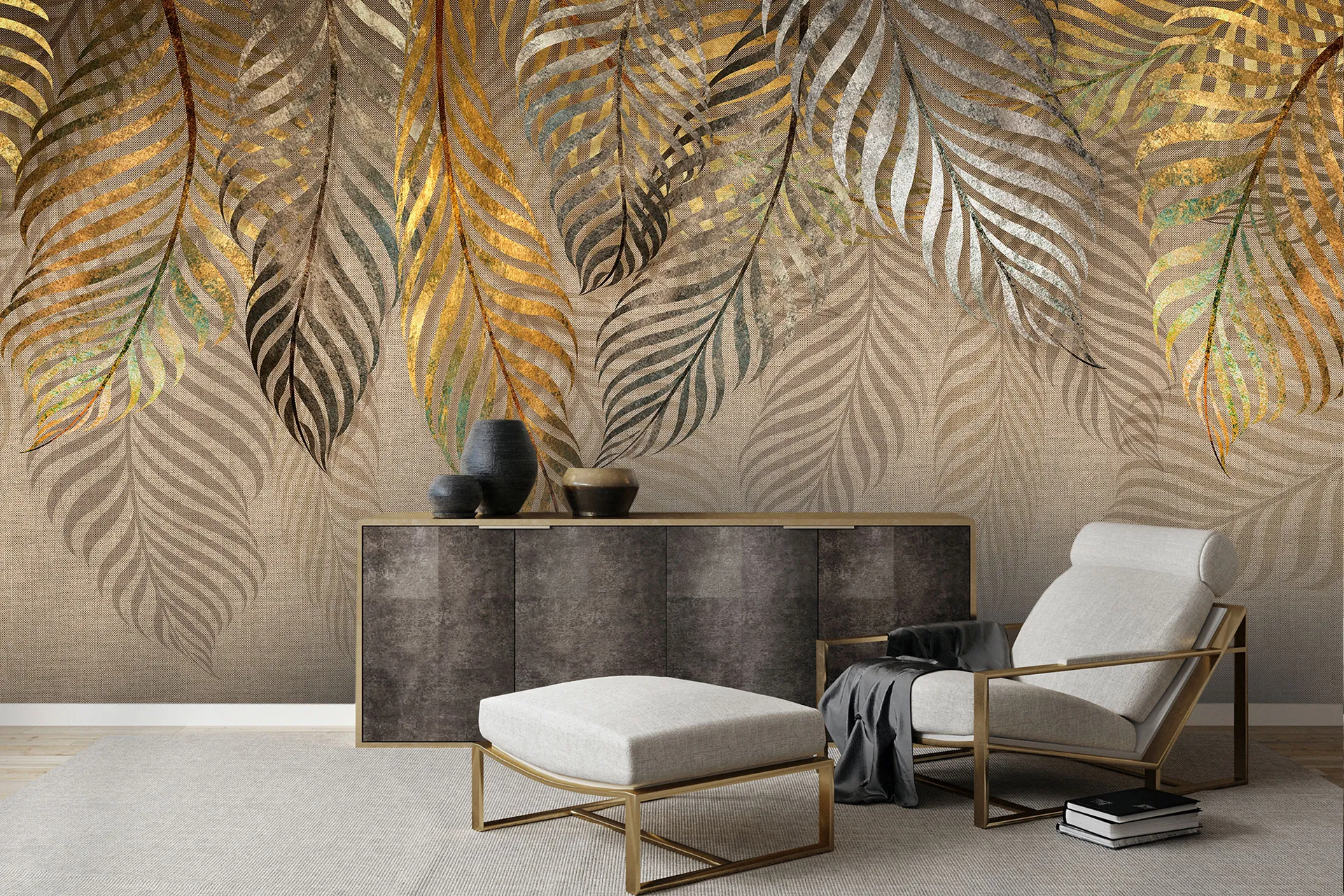 Фотошпалери листя пальми на мішкавині