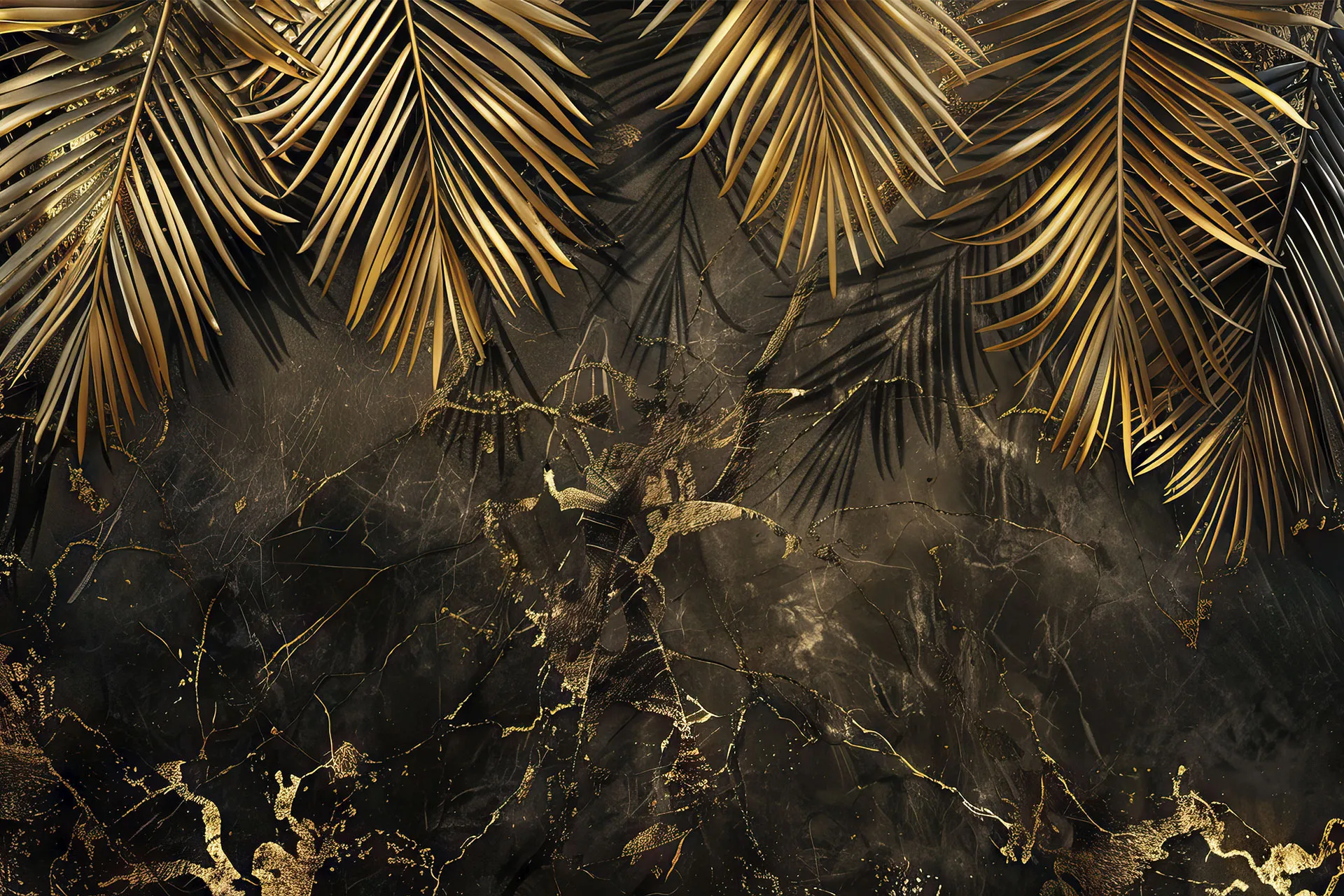 Фотошпалери пальмові гілки на мармуровому тлі. Модний креативний дизайн.