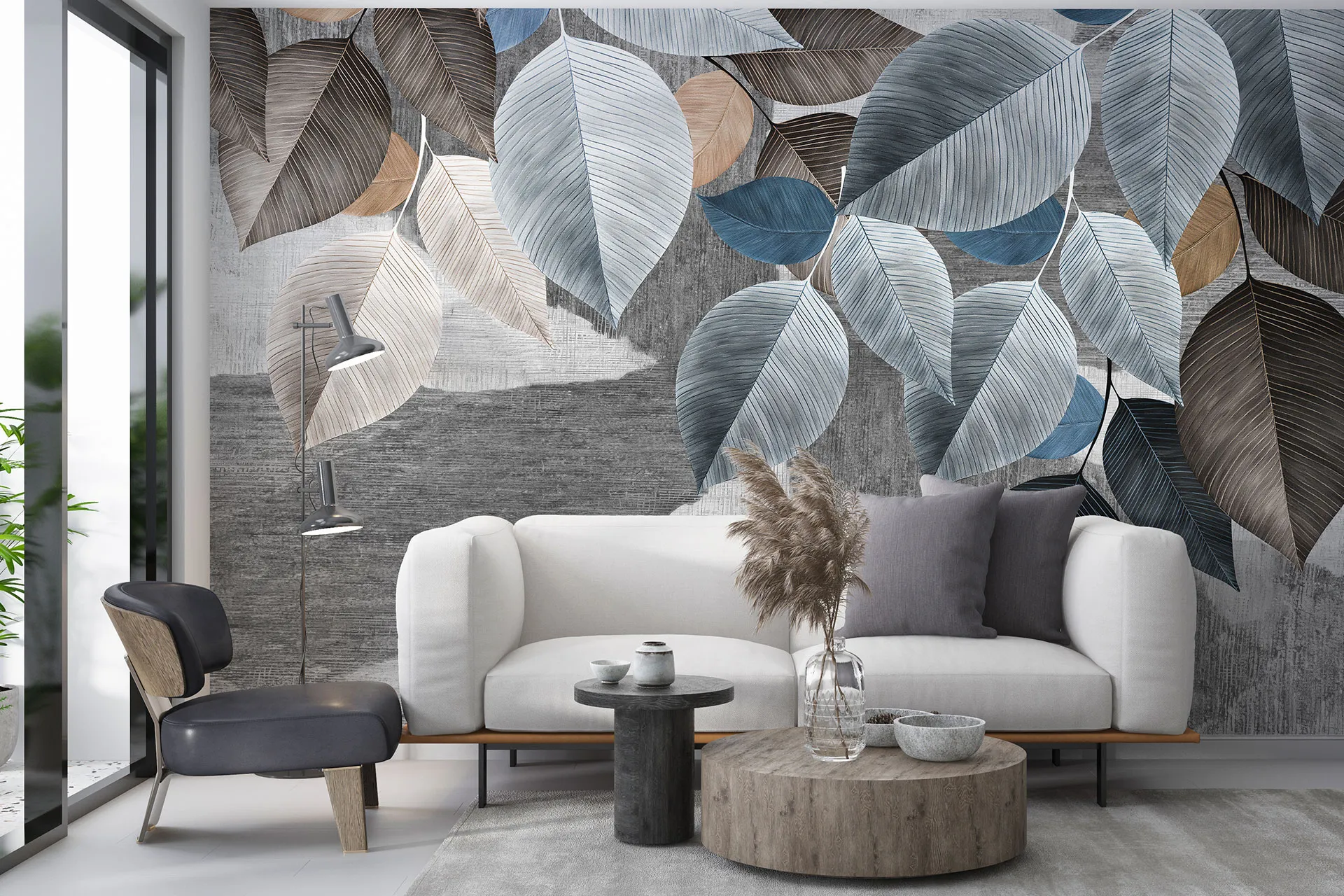 Фотошпалери креативний дизайн з листям.