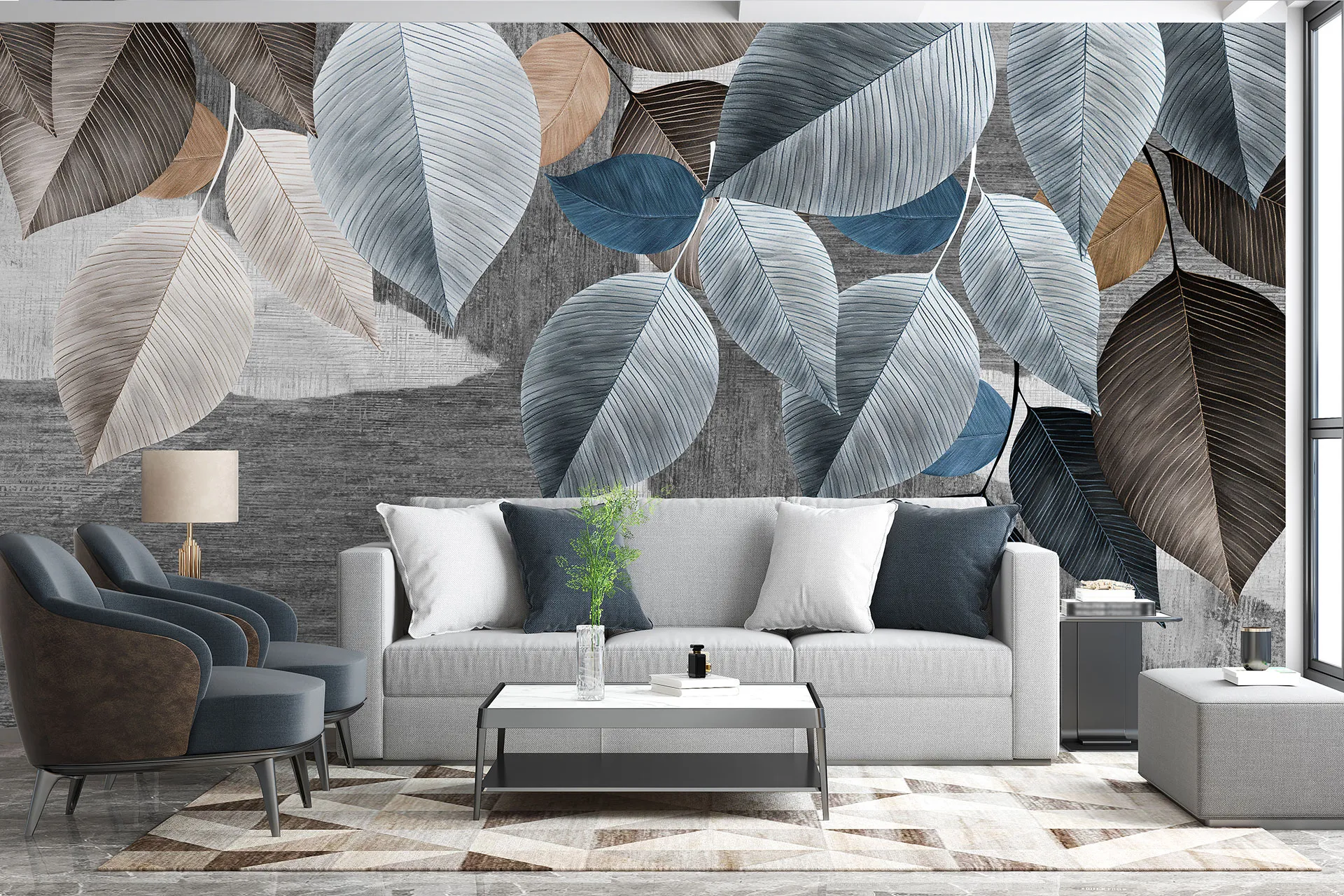 Фотошпалери креативний дизайн з листям.