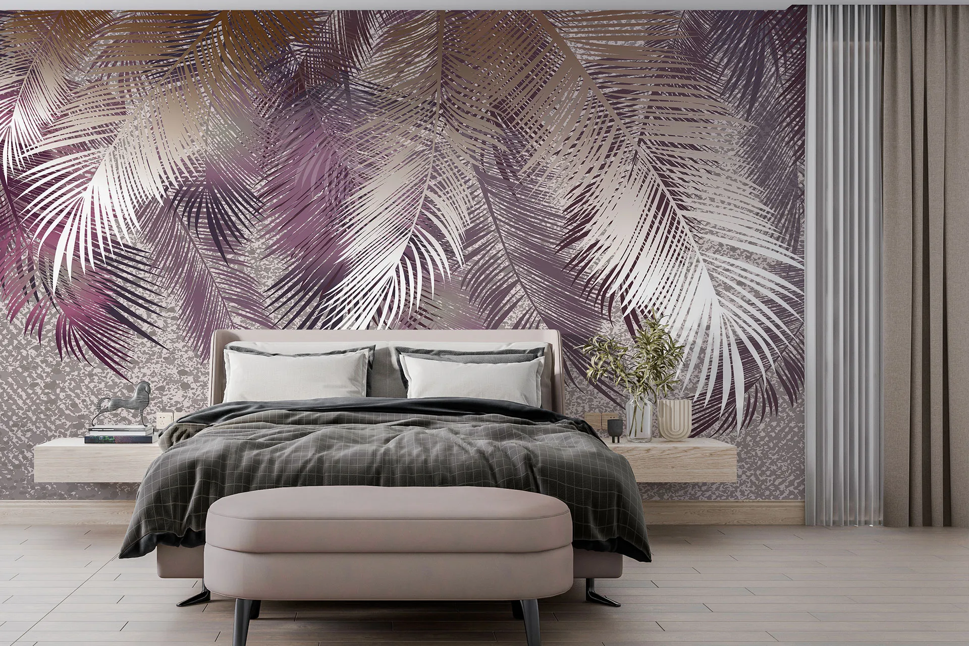 Фотошпалери пальмове листя в рожевому тоні.