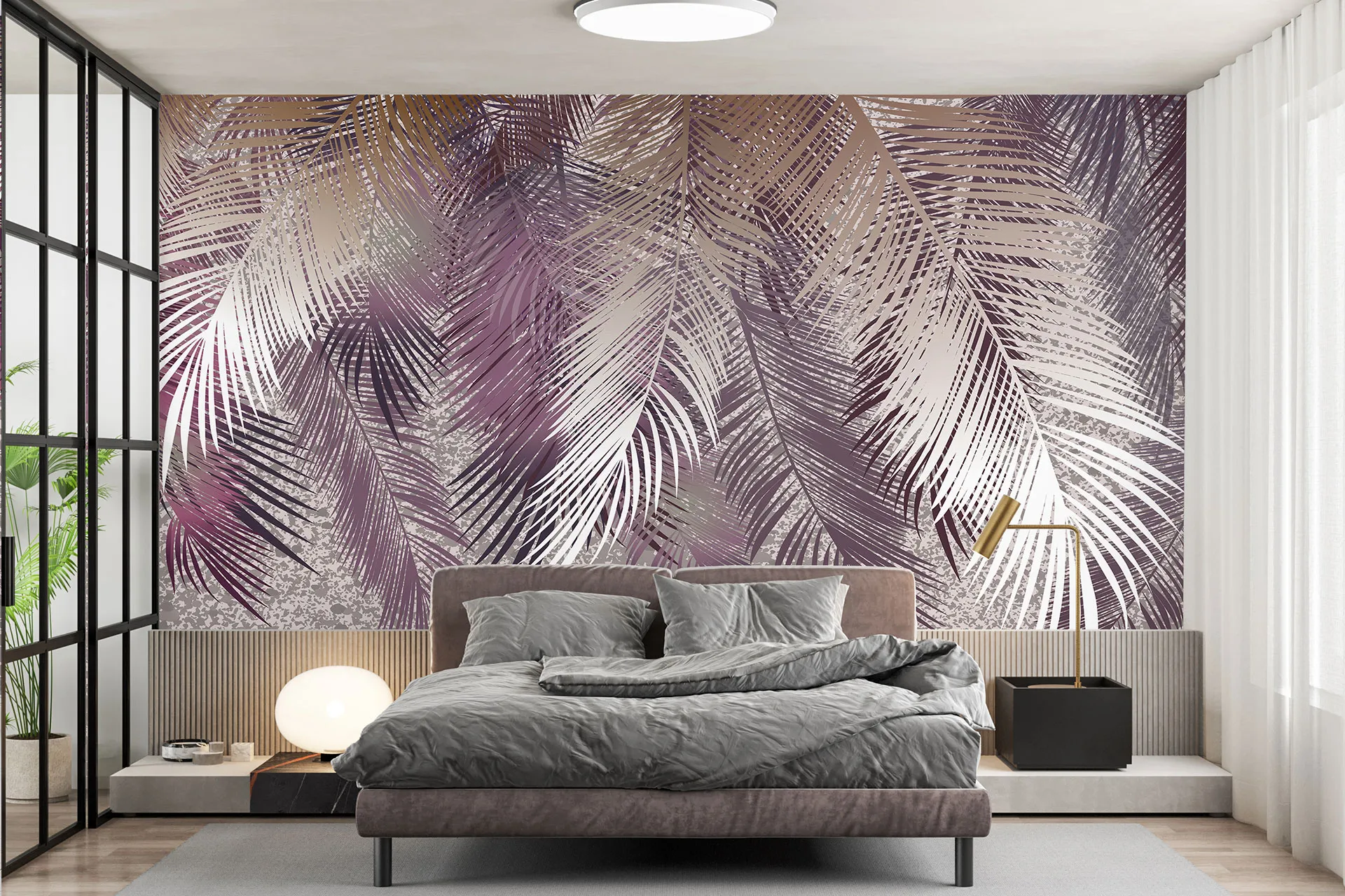 Фотошпалери пальмове листя в рожевому тоні.