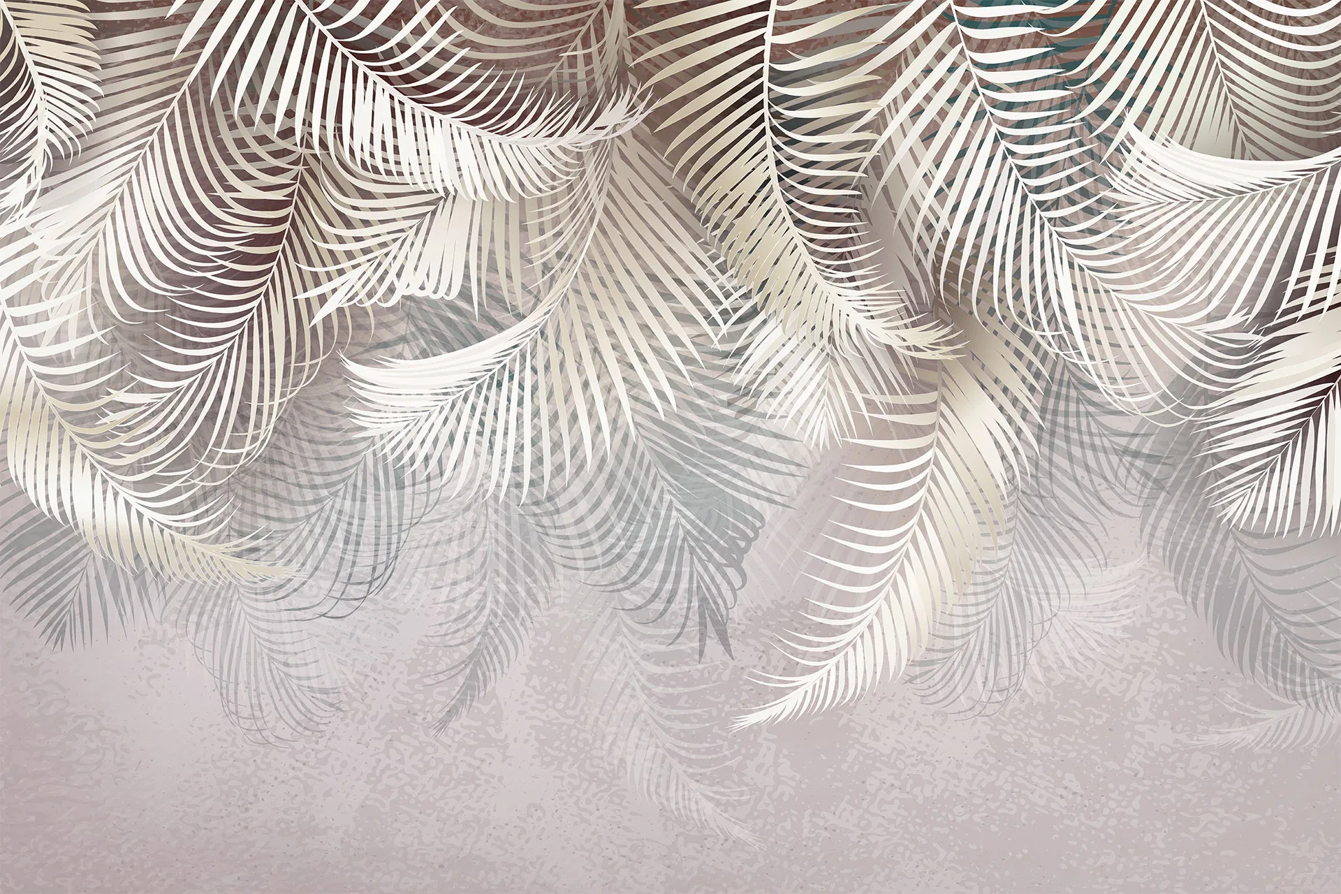 Фотошпалери листя пальми з рожевим відтінком на бежевому тлі.