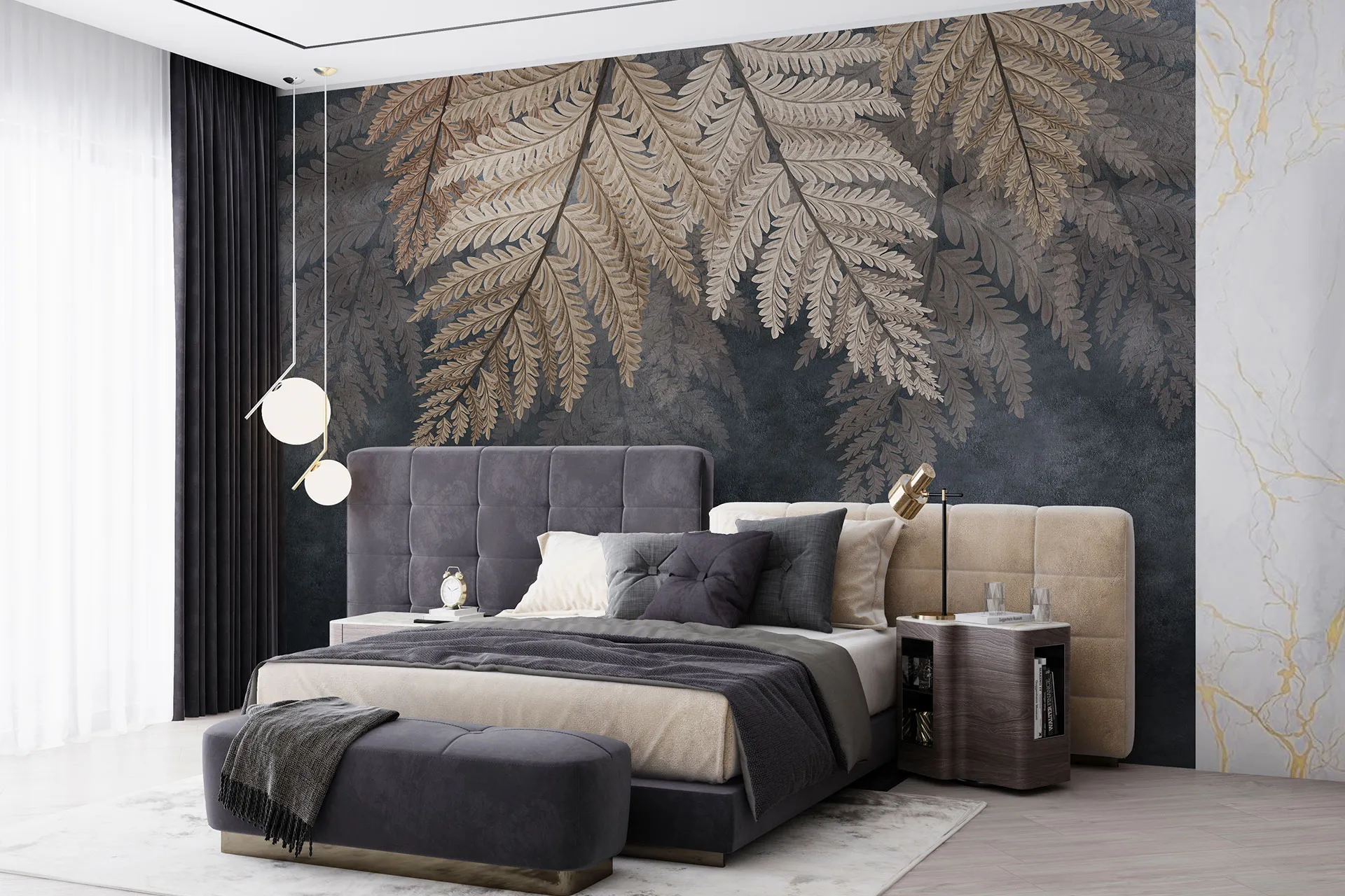 Фотошпалери красивий дизайн з листям.