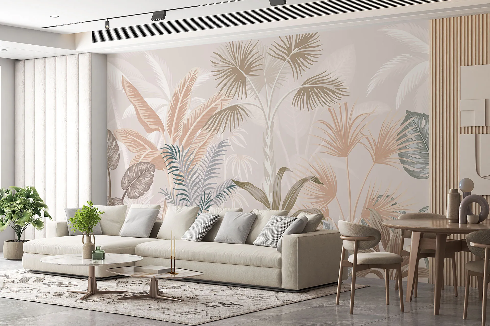 Фотошпалери намальований дизайн із тропічними рослинами.