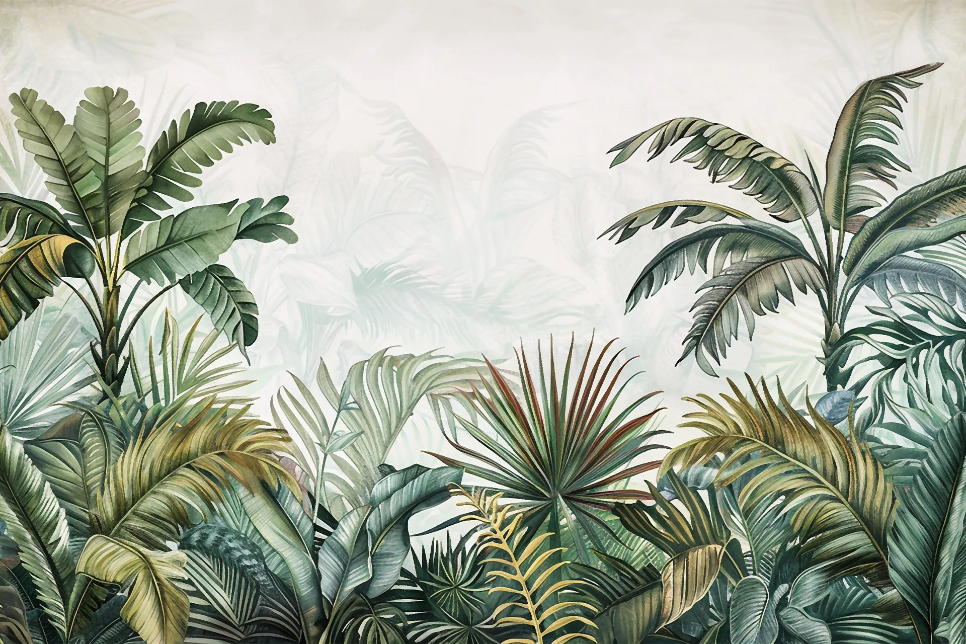 Фотошпалери мальований дизайн із тропіками.