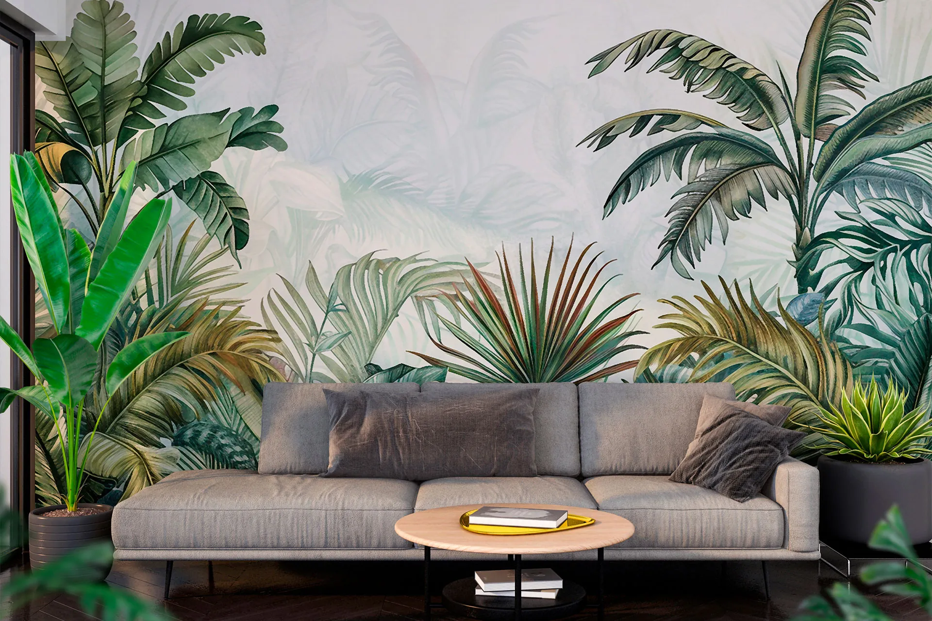 Фотошпалери мальований дизайн із тропіками.