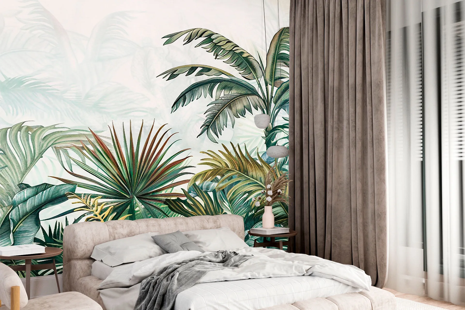 Фотошпалери мальований дизайн із тропіками.