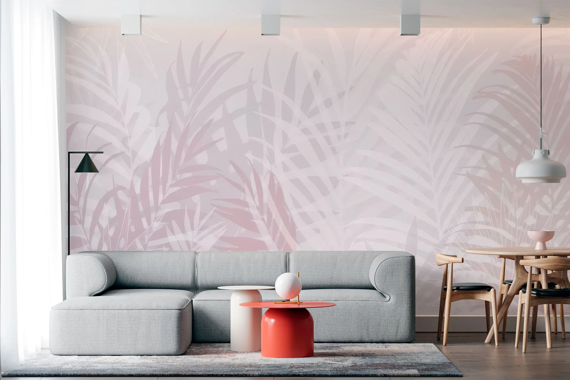 Фотошпалери тропічні листя в ніжно-рожевому