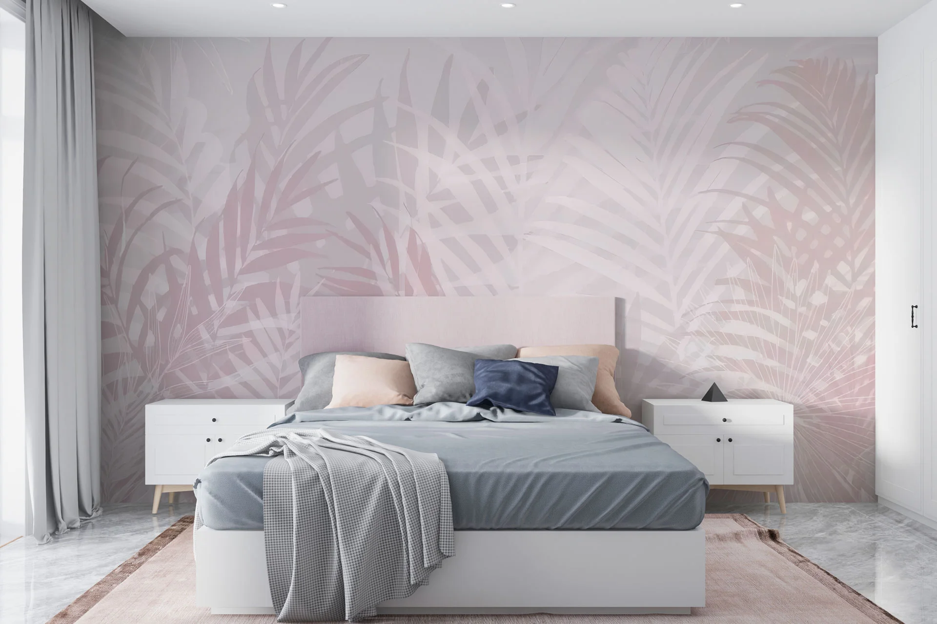 Фотошпалери тропічні листя в ніжно-рожевому