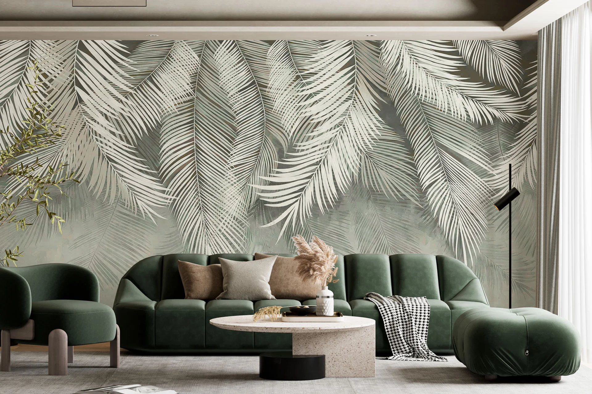 Фотошпалери пальмове листя на світло-зеленому фоні
