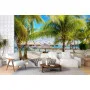 Фотошпалери пальми з гамаком на тлі бунгало в морі