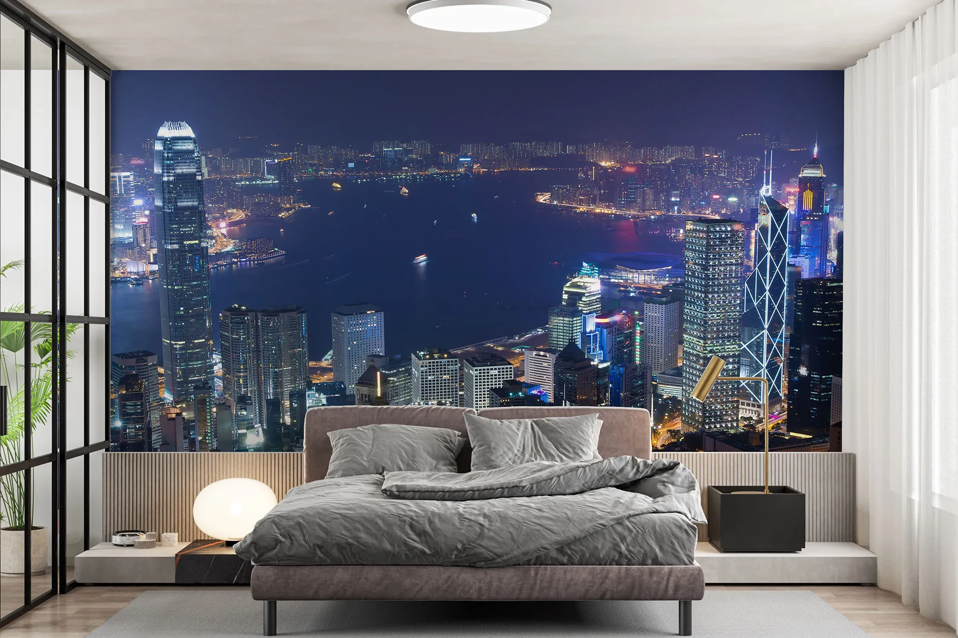 Фотошпалери сучасне місто вночі, вид з висоти.