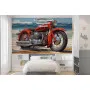Фотошпалери ретро мотоцикл червоного кольору, на березі моря.