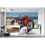 Фотошпалери ретро мотоцикл червоного кольору, на березі моря.