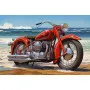 Фотошпалери ретро мотоцикл червоного кольору, на березі моря.