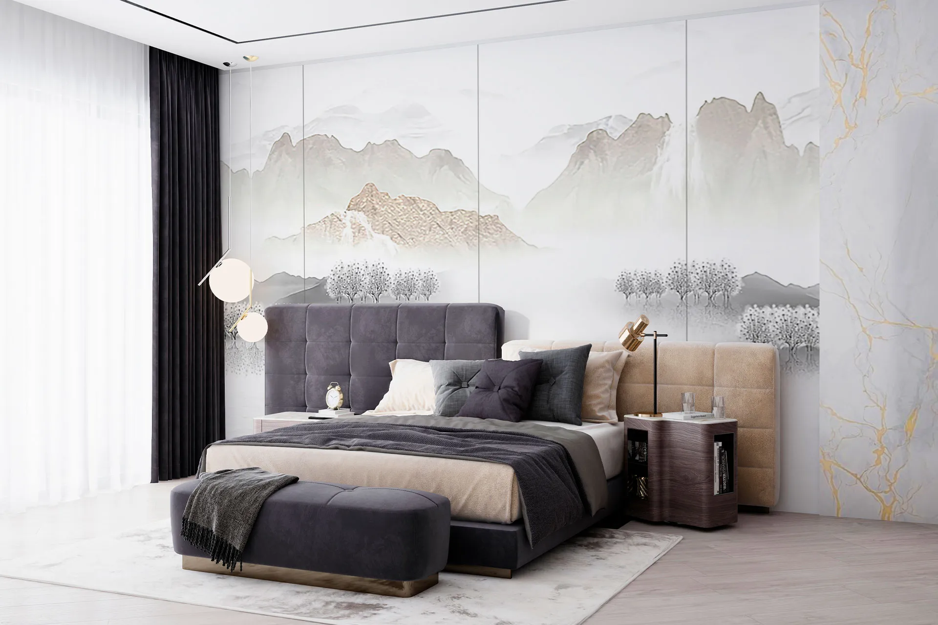 Фотошпалери фреска гори в тумані.