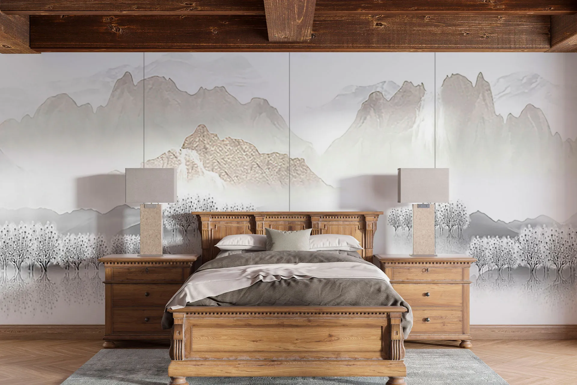 Фотошпалери фреска гори в тумані.