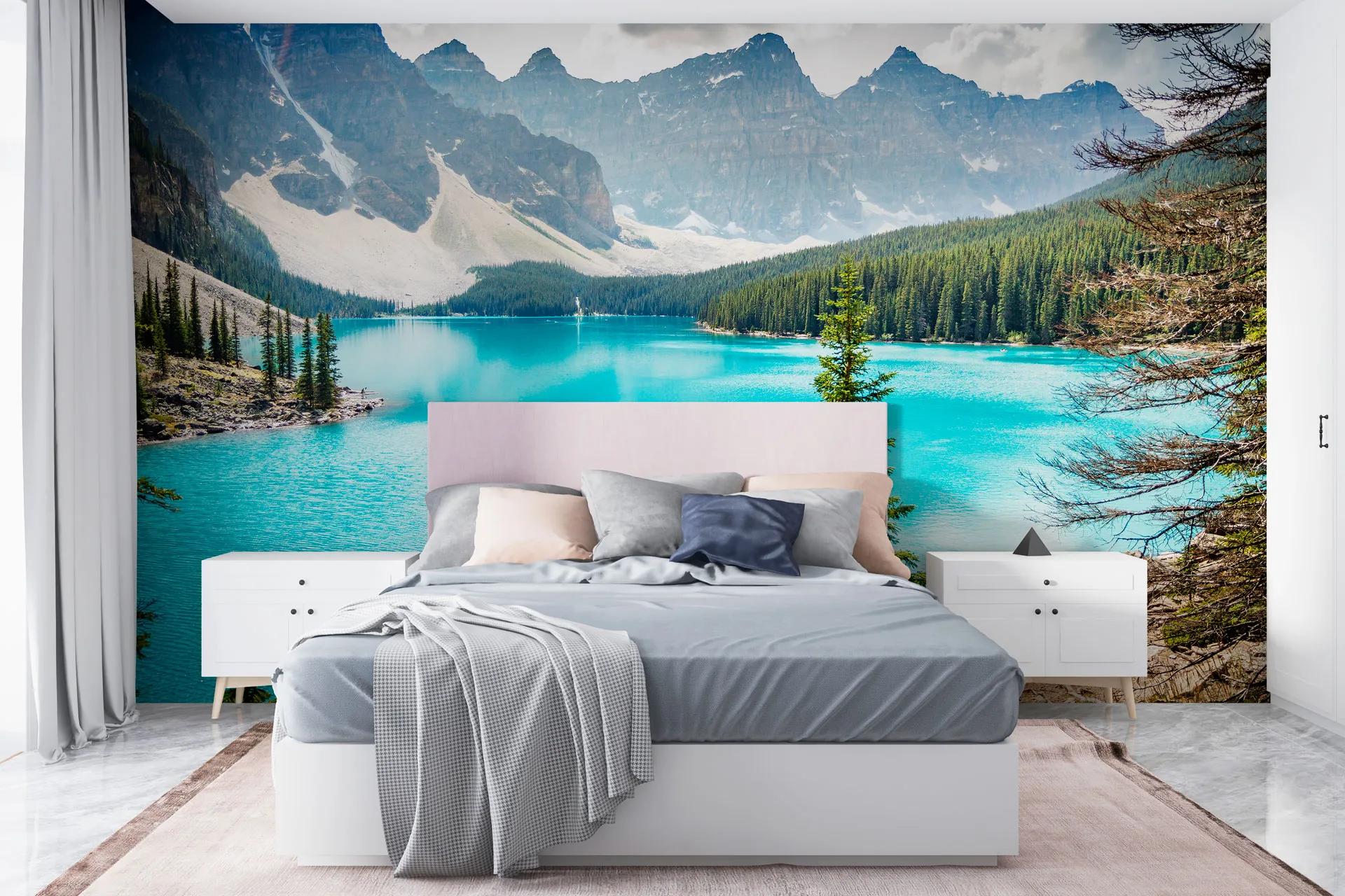 Фотошпалери озеро в обіймах гір