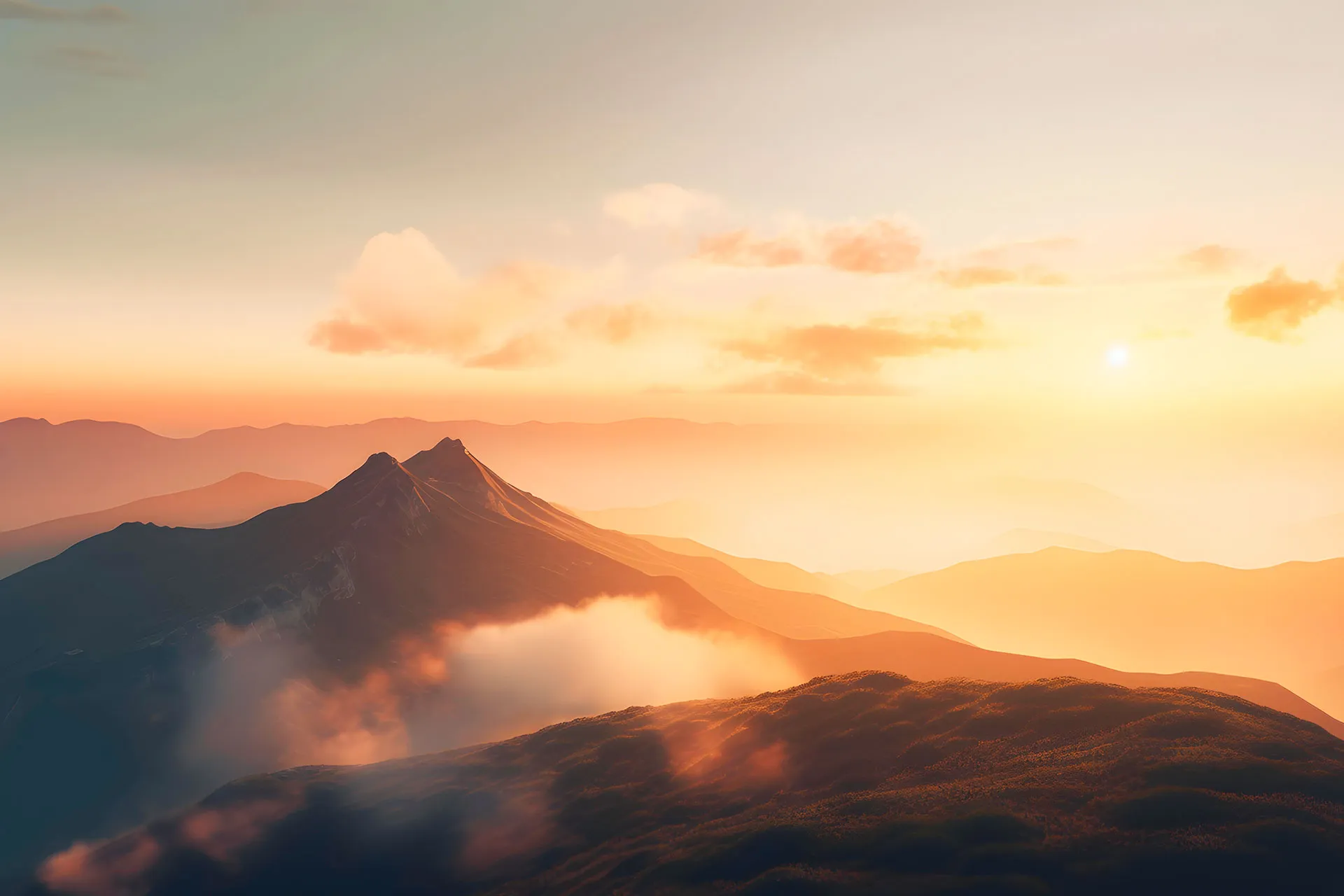 Фотошпалери захід сонця на вершині