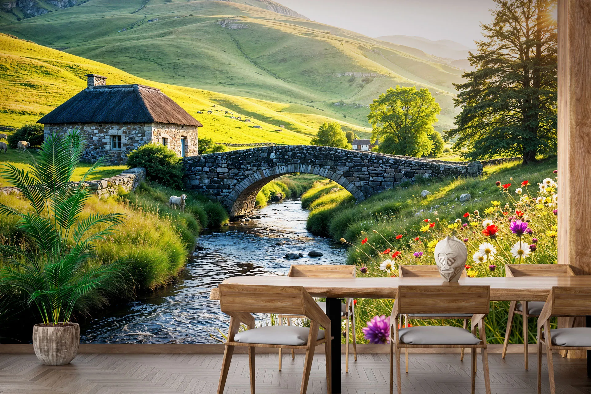 Фотошпалери будинок на гірській долині