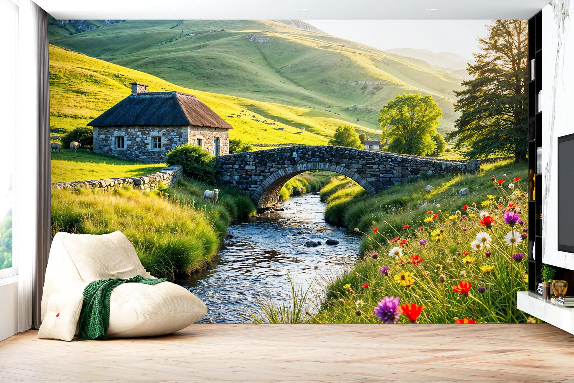 Фотошпалери будинок на гірській долині