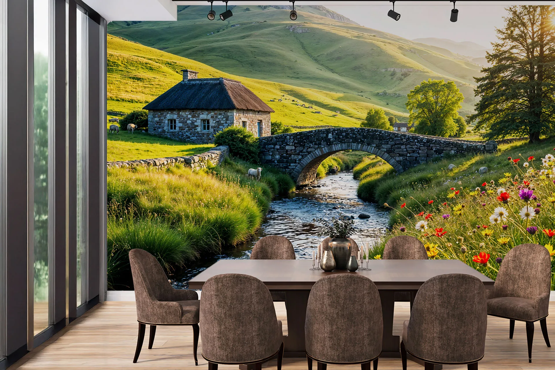 Фотошпалери будинок на гірській долині