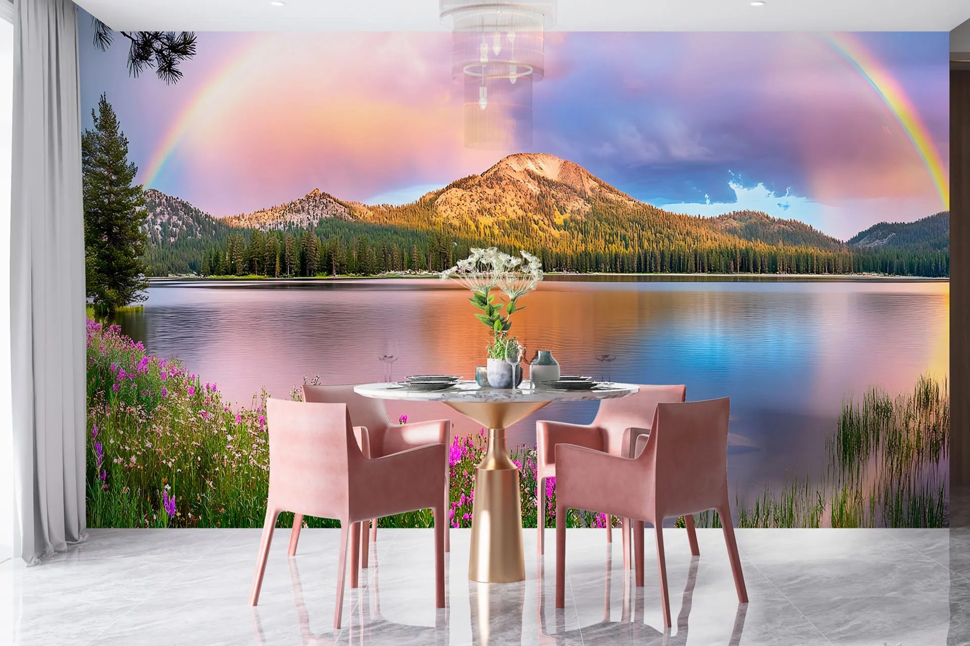 Фотошпалери веселка в горах