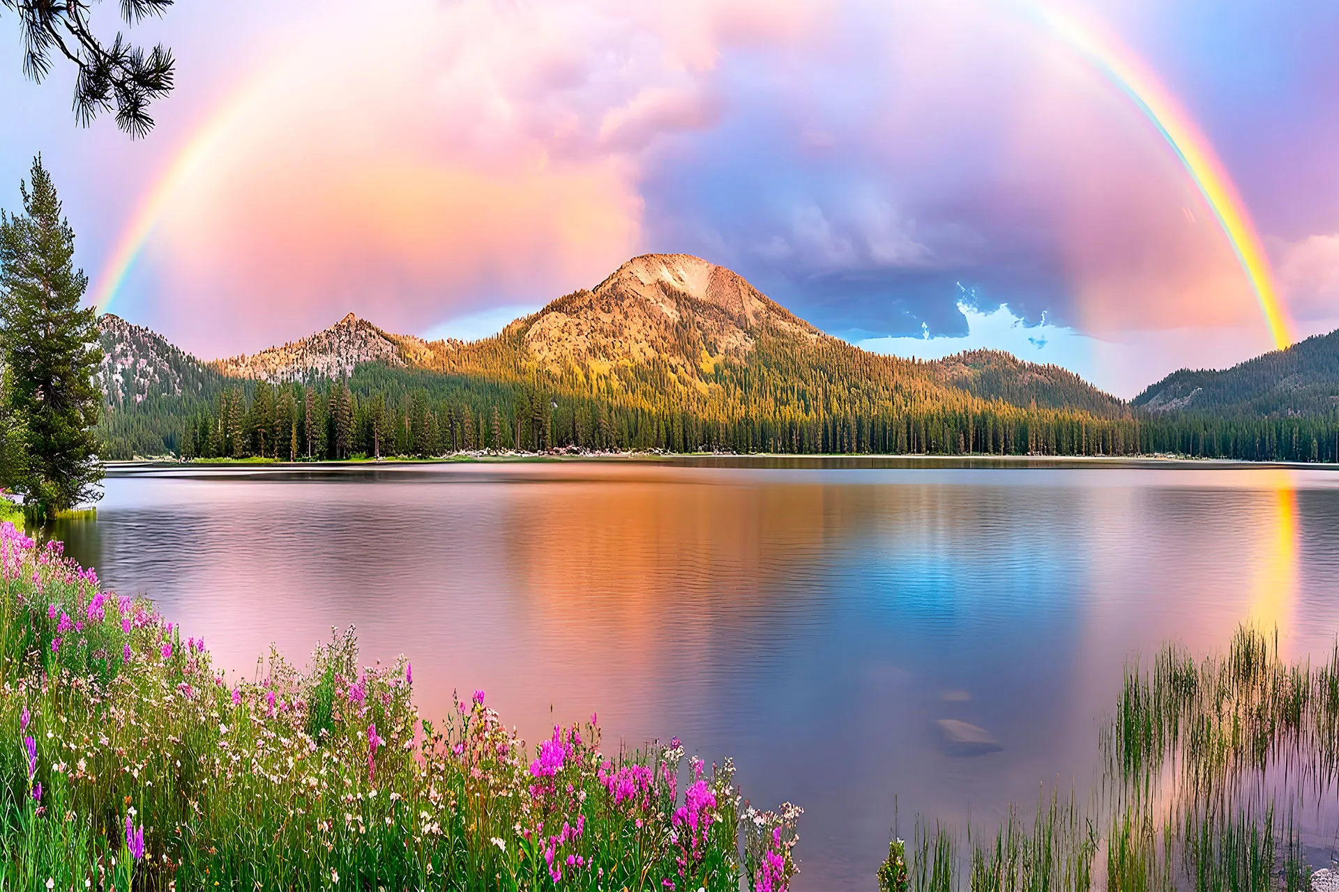 Фотошпалери веселка в горах