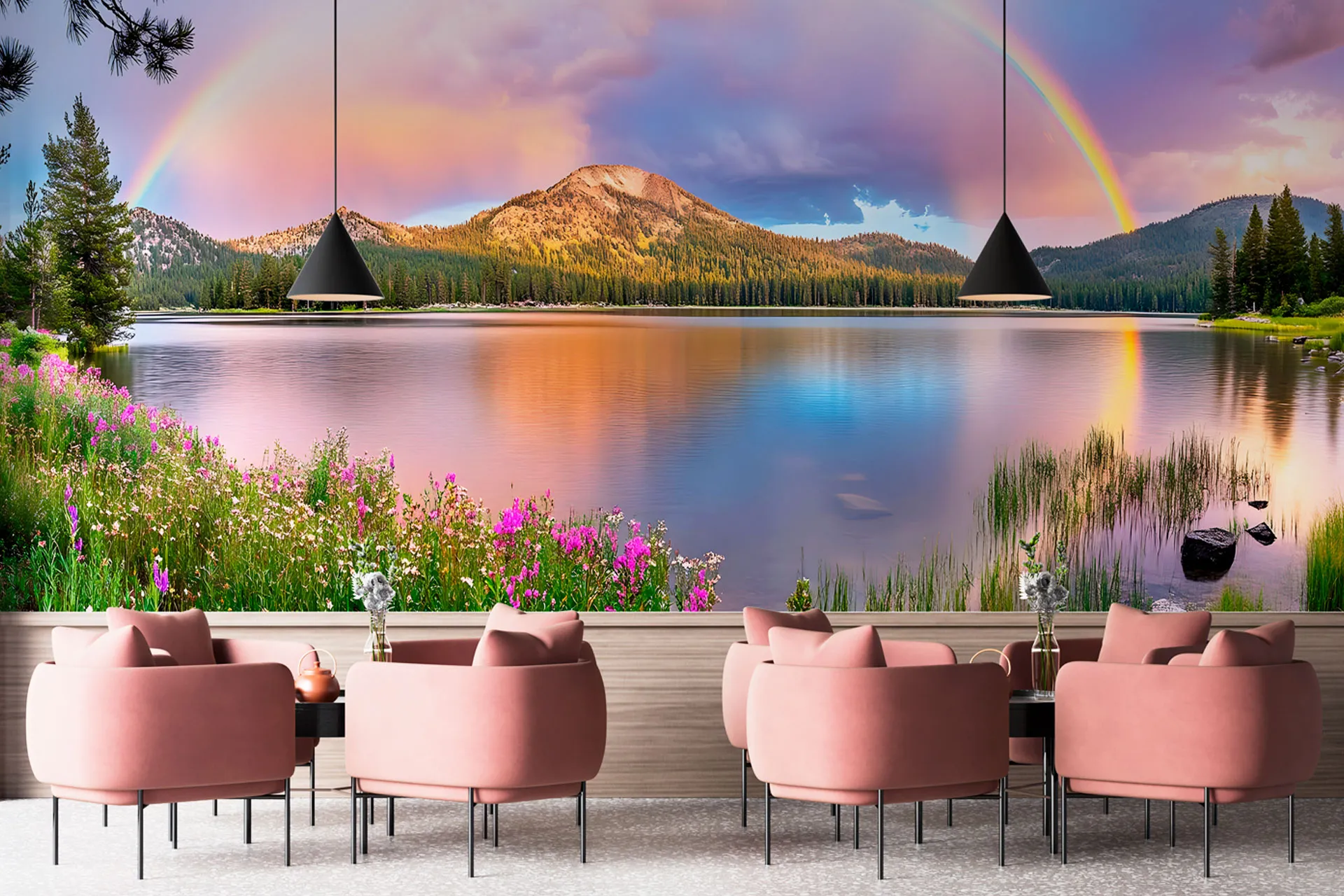 Фотошпалери веселка в горах