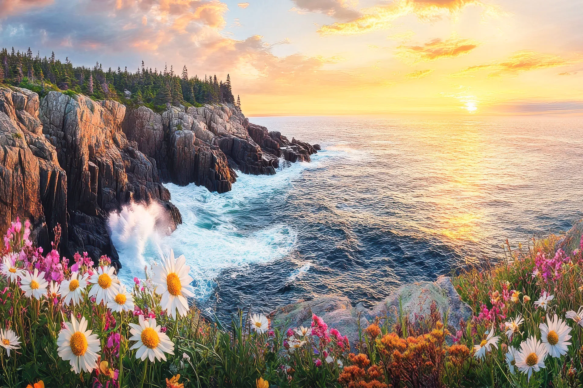 Фотошпалери гірський захід сонця