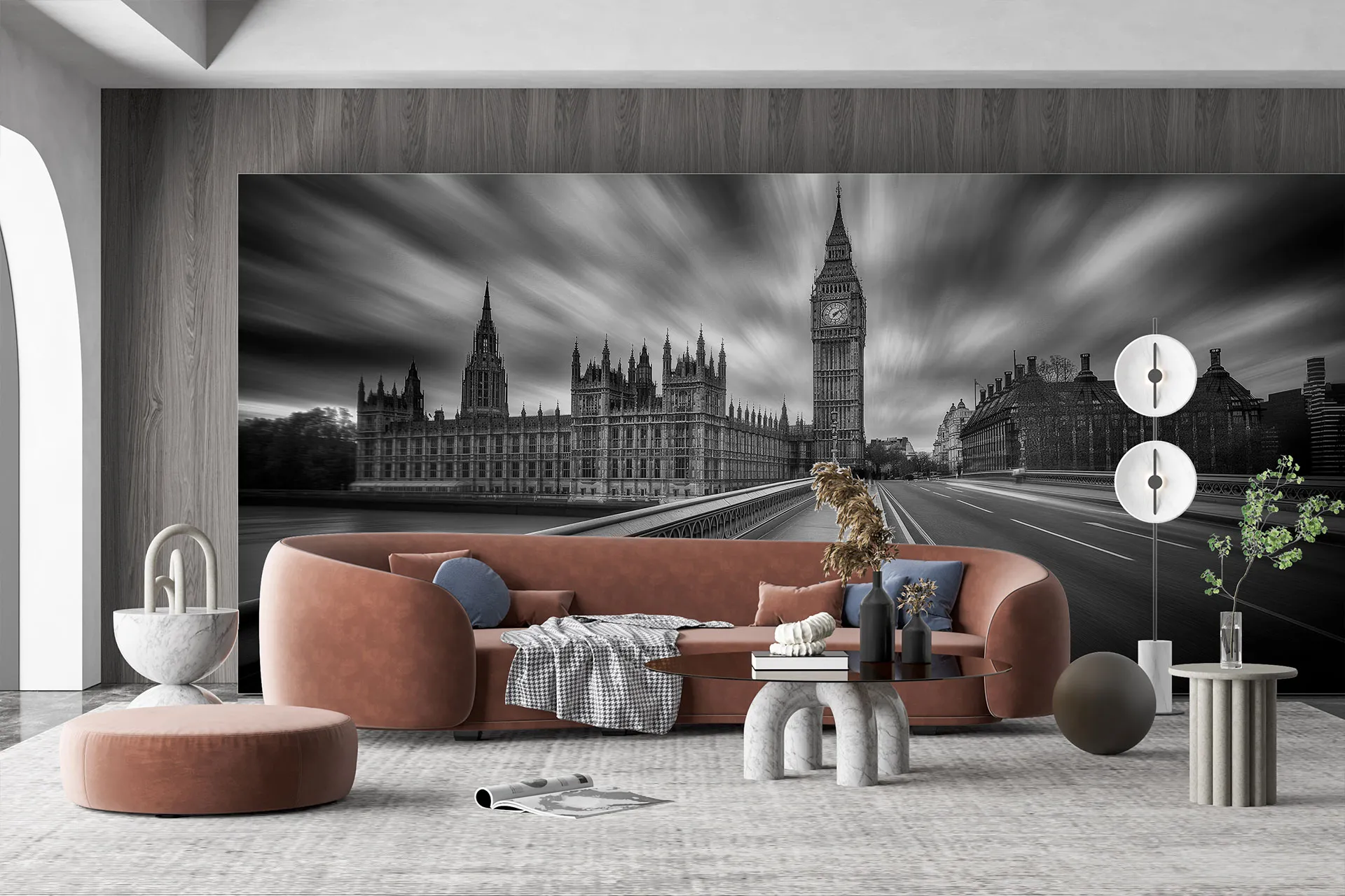 Фотошпалери чорно білий дизайн з видом Лондона.