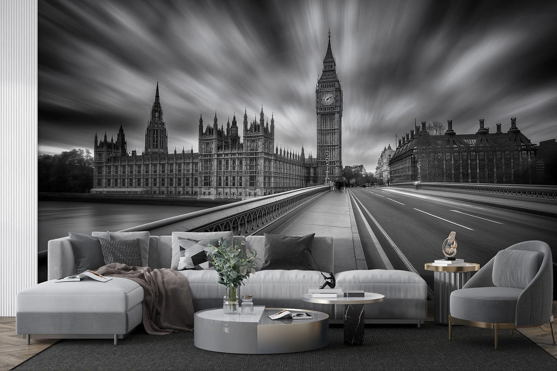 Фотошпалери чорно білий дизайн з видом Лондона.
