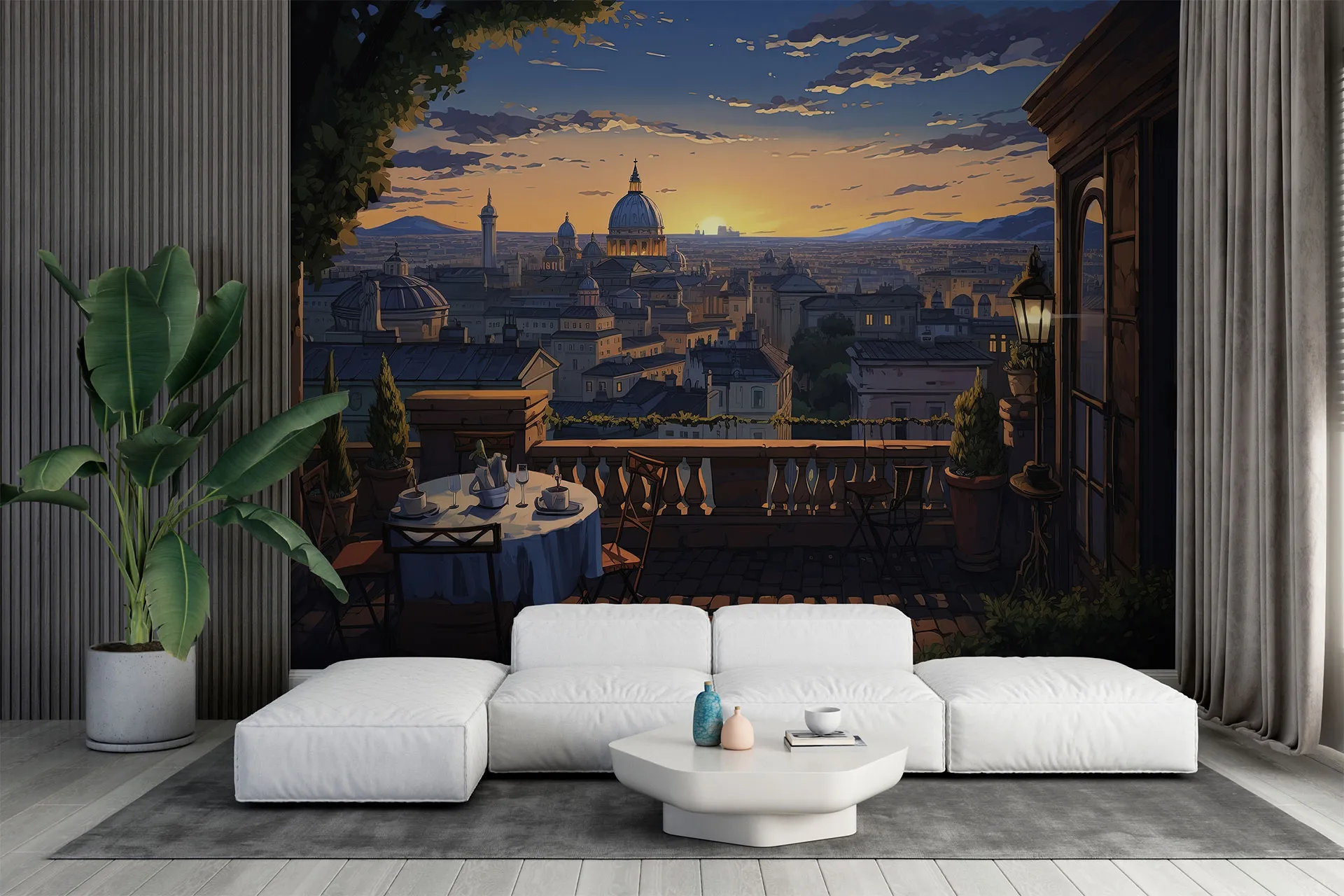 Фотошпалери прекрасний вид на старе місто на заході сонця.