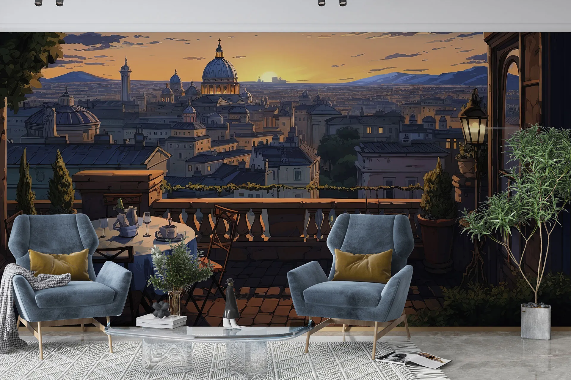 Фотошпалери прекрасний вид на старе місто на заході сонця.